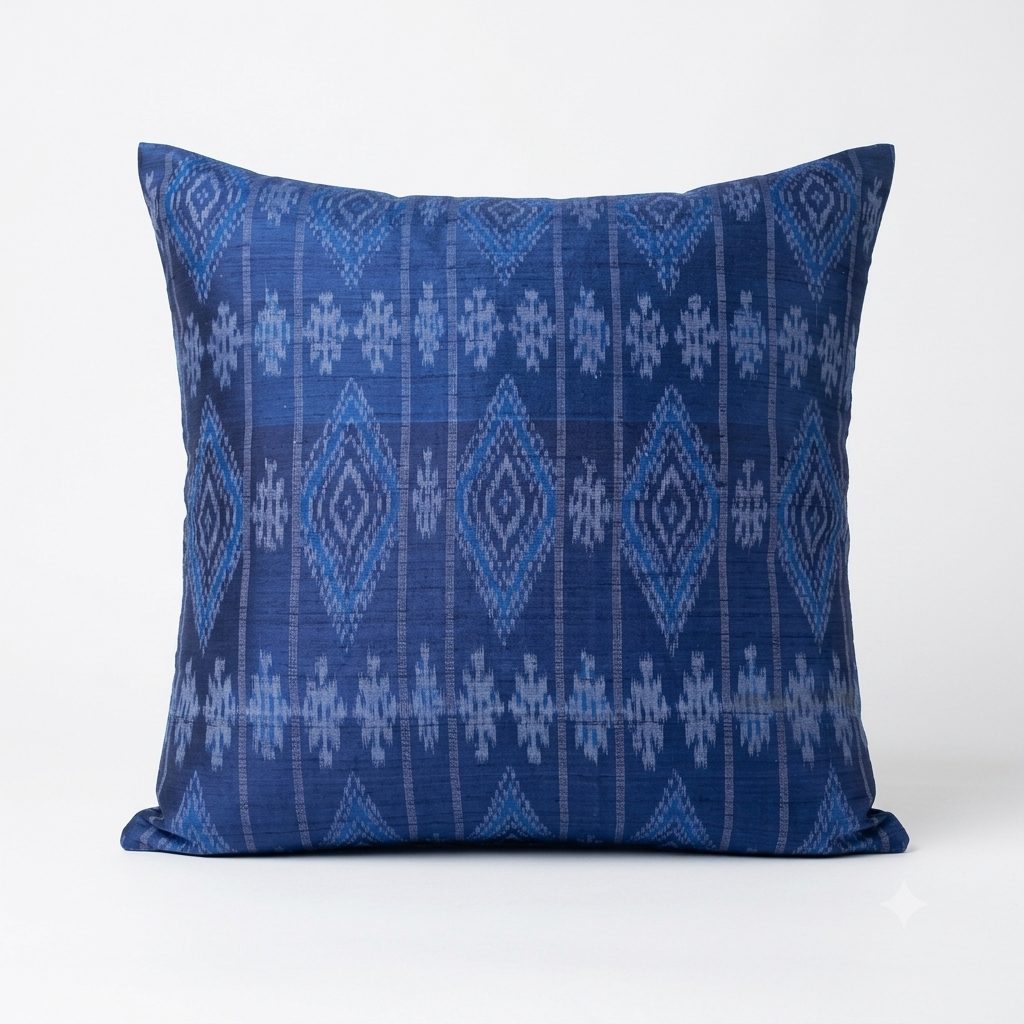 Blue ikat cushion